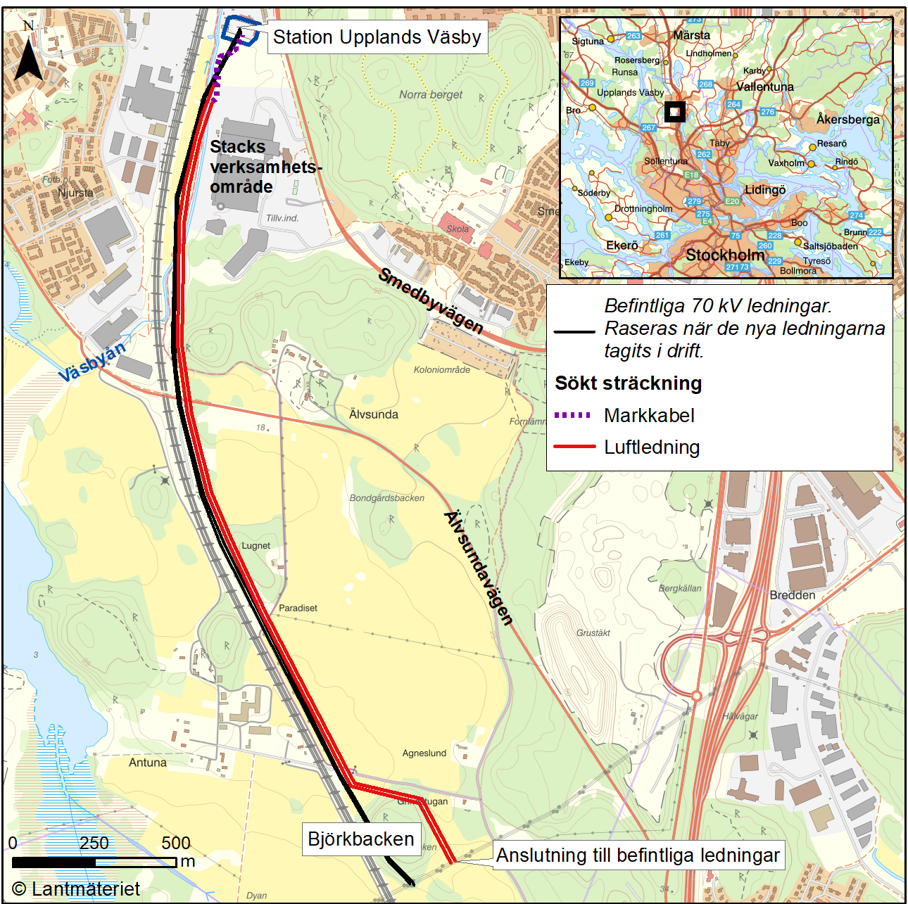 Karta över Björkbacken - Upplands Väsby